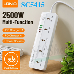 Ổ Cắm Điện Đa Năng LDNIO SC5415 - 5 Ổ Cắm + 4 Cổng Sạc Nhanh USB & Type-C, Chống Giật Trẻ Em, Công Suất 2500W, Dây Dài 2M