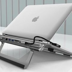 Kệ máy tính xách tay Hub 8 trong 1 USB-C Docking Station A821CH, Hỗ trợ xuất hình ảnh 4K@30Hz qua cổng HDMI