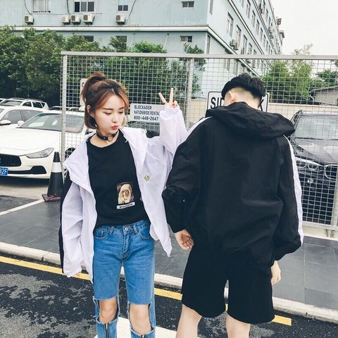Áo khoác thể thao có sọc trắng 2 lớp dù cá tính B034