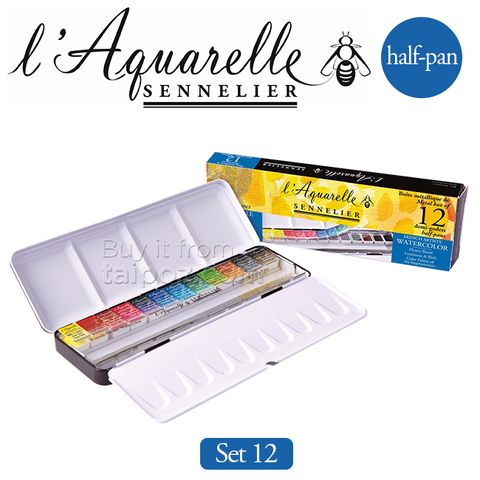 Màu nước hạng họa sĩ Sennelier Aquarelle, hộp halfpan 12 màu