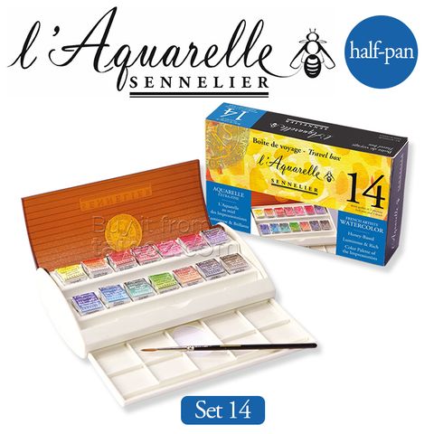Màu nước hạng họa sĩ Sennelier Aquarelle, hộp halfpan 14 màu