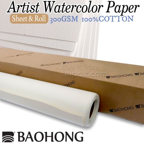 Giấy màu nước hạng họa sĩ Baohong 300gsm 100% cotton, tờ lẻ và cuộn