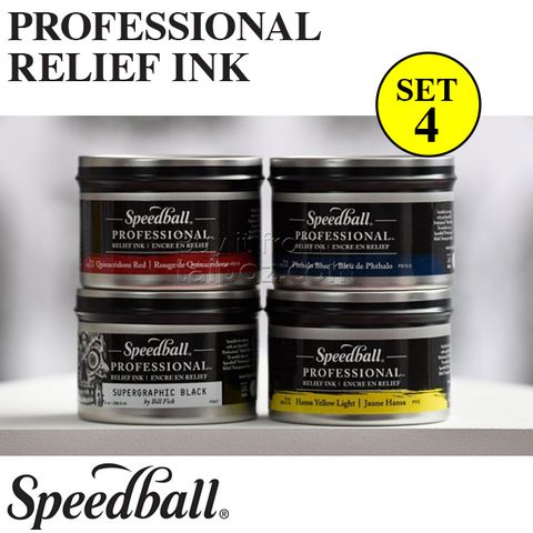 Mực in khắc nổi Speedball Professional Relief Ink, bộ 4 màu Basic