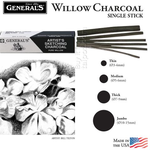 Chì than cây liễu General's Willow Charcoal, thỏi lẻ