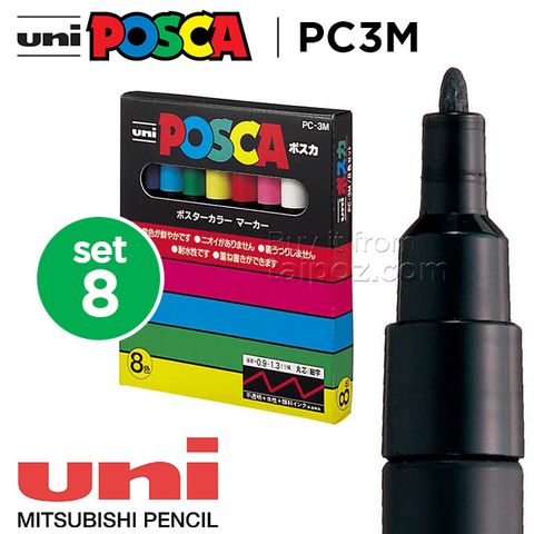 Bút vẽ trên nhiều chất liệu Uni Posca PC3M - bộ 8 cây