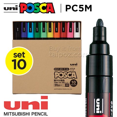 Bút vẽ trên nhiều chất liệu Uni Posca PC5M - bộ 10 cây