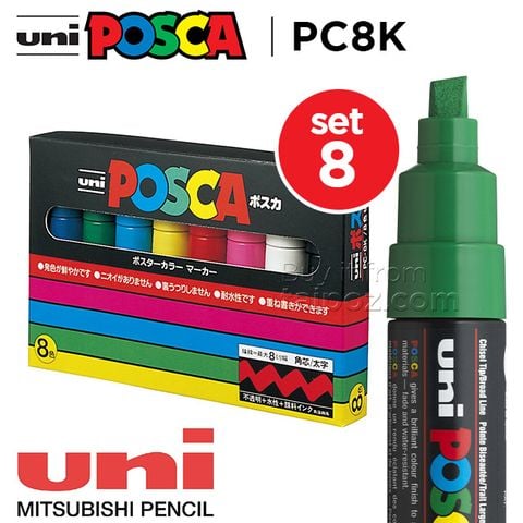 Bút vẽ trên nhiều chất liệu Uni Posca PC8K - bộ 8 cây