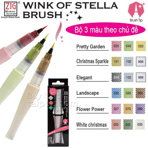 Bút kim tuyến ZIG Wink of Stella Brush, bộ 3 cây