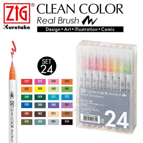 Bút lông Zig Clean Color Real Brush, bộ 24 màu