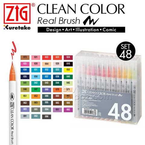 Bút lông Zig Clean Color Real Brush, bộ 48 màu