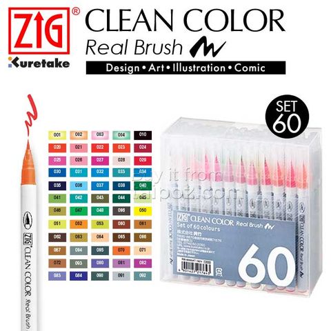 Bút lông Zig Clean Color Real Brush, bộ 60 màu