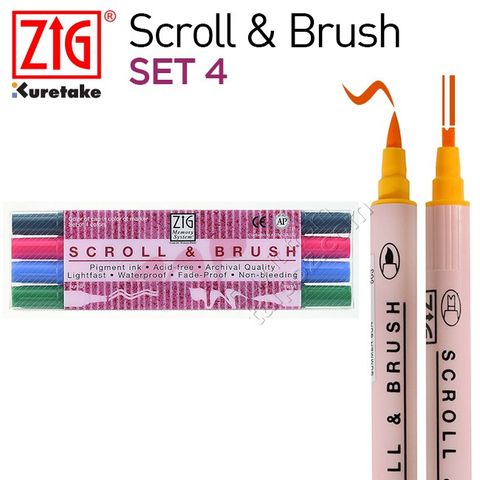 Bút Zig Scroll & Brush, bộ 4 cây