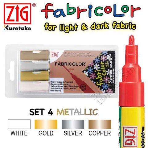 Bút vẽ trên vải ZIG Fabricolor, bộ 4 cây Metallic