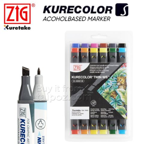 Bút marker 2 đầu Zig Kurecolor Twin, bộ 12 màu chủ đề