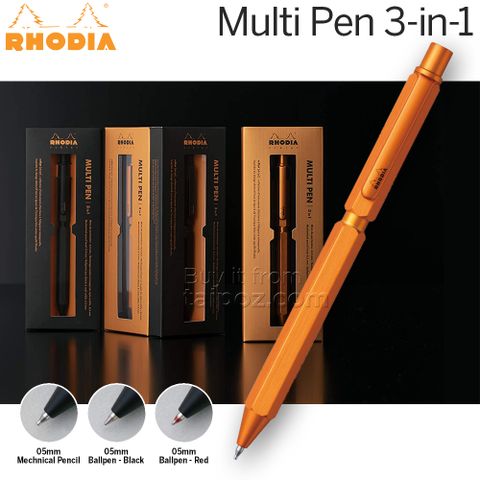 Bút bi bấm đa năng Rhodia Multipen 3-in-1, thân kim loại