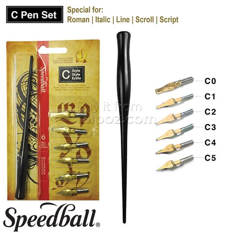 Bút chấm mực Speedball - bộ C Pen (6 ngòi flat)