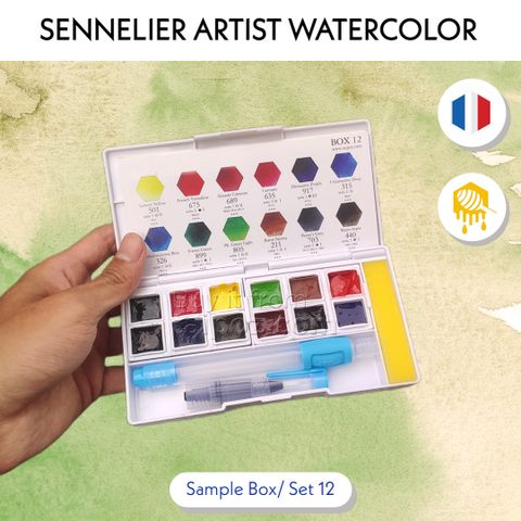 Màu nước hạng họa sĩ Sennelier Aquarelle, hộp sample 12 màu