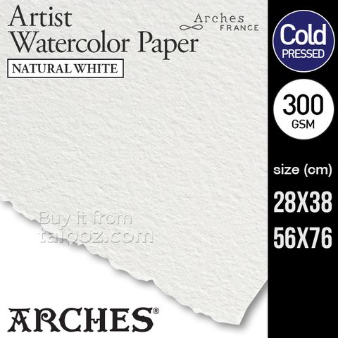 Giấy vẽ màu nước Arches, Natural White, Cold-pressed 300gsm