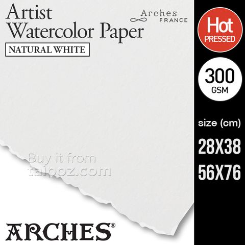 Giấy vẽ màu nước Arches, Natural White, Hot-pressed 300gsm