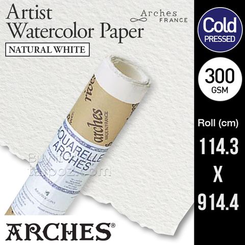 Giấy vẽ màu nước Arches, Natural White, Cold-pressed 300gsm, khổ cuộn