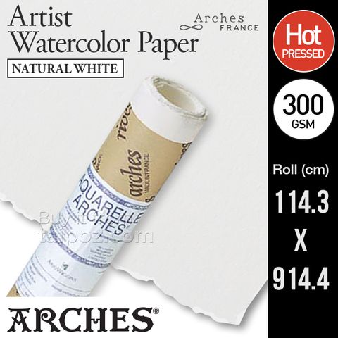 Giấy vẽ màu nước Arches, Natural White, 300gsm hot-pressed, roll
