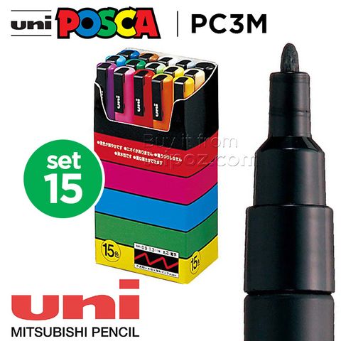 Bút vẽ trên nhiều chất liệu Uni Posca PC3M - bộ 15 cây