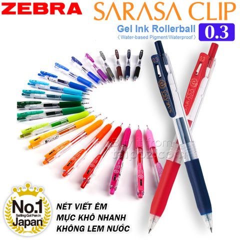 Bút bi mực gel Zebra Sarasa clip 0.3mm, bút lẻ