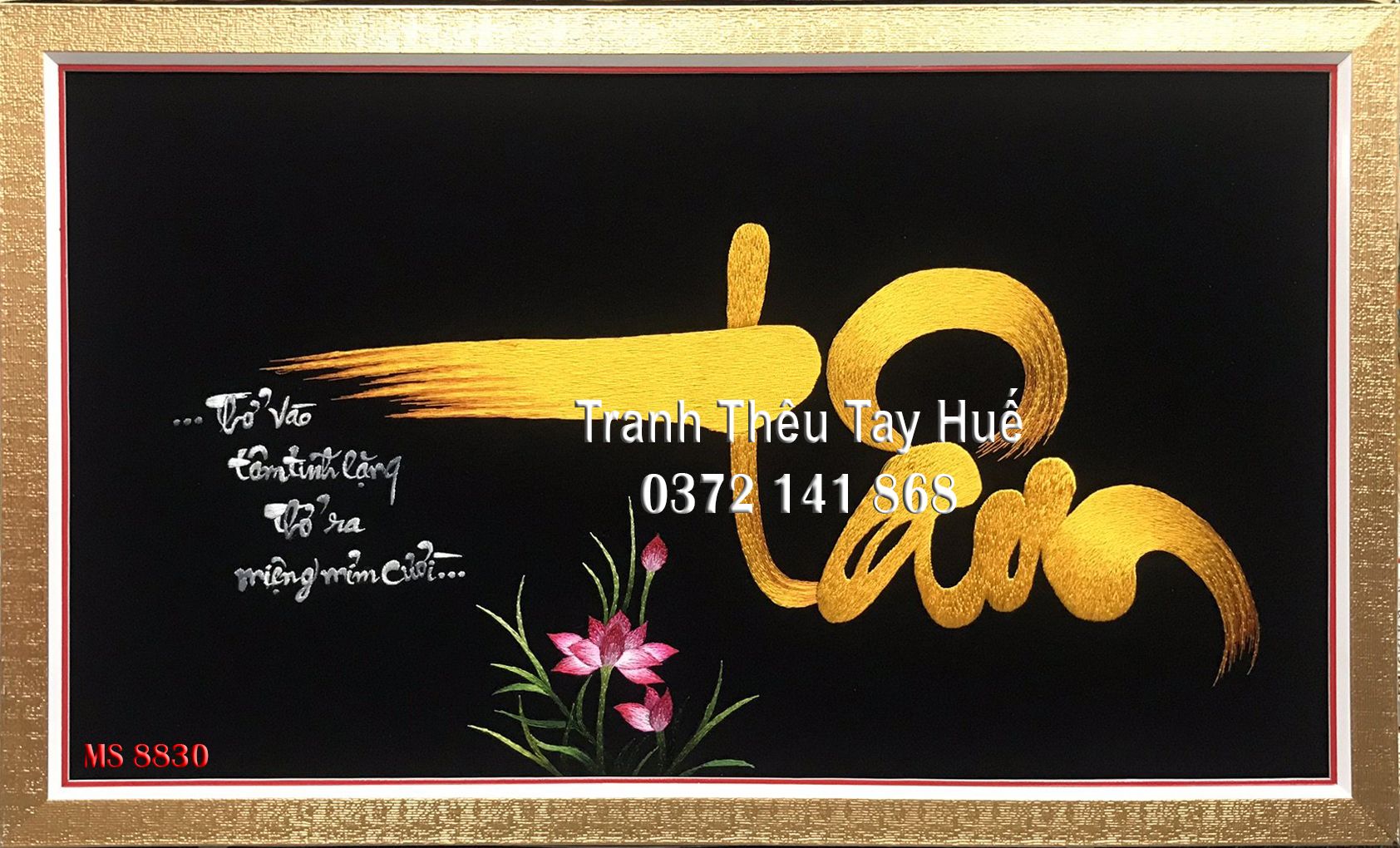 Tranh thêu chữ tâm ms 8830