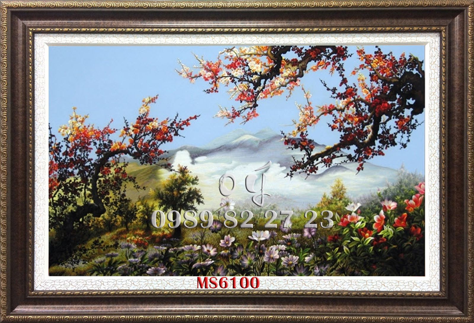 Tranh thêu hoa đào MS 6100