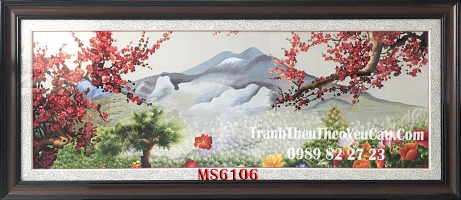 tranh thêu hoa đào MS 6106