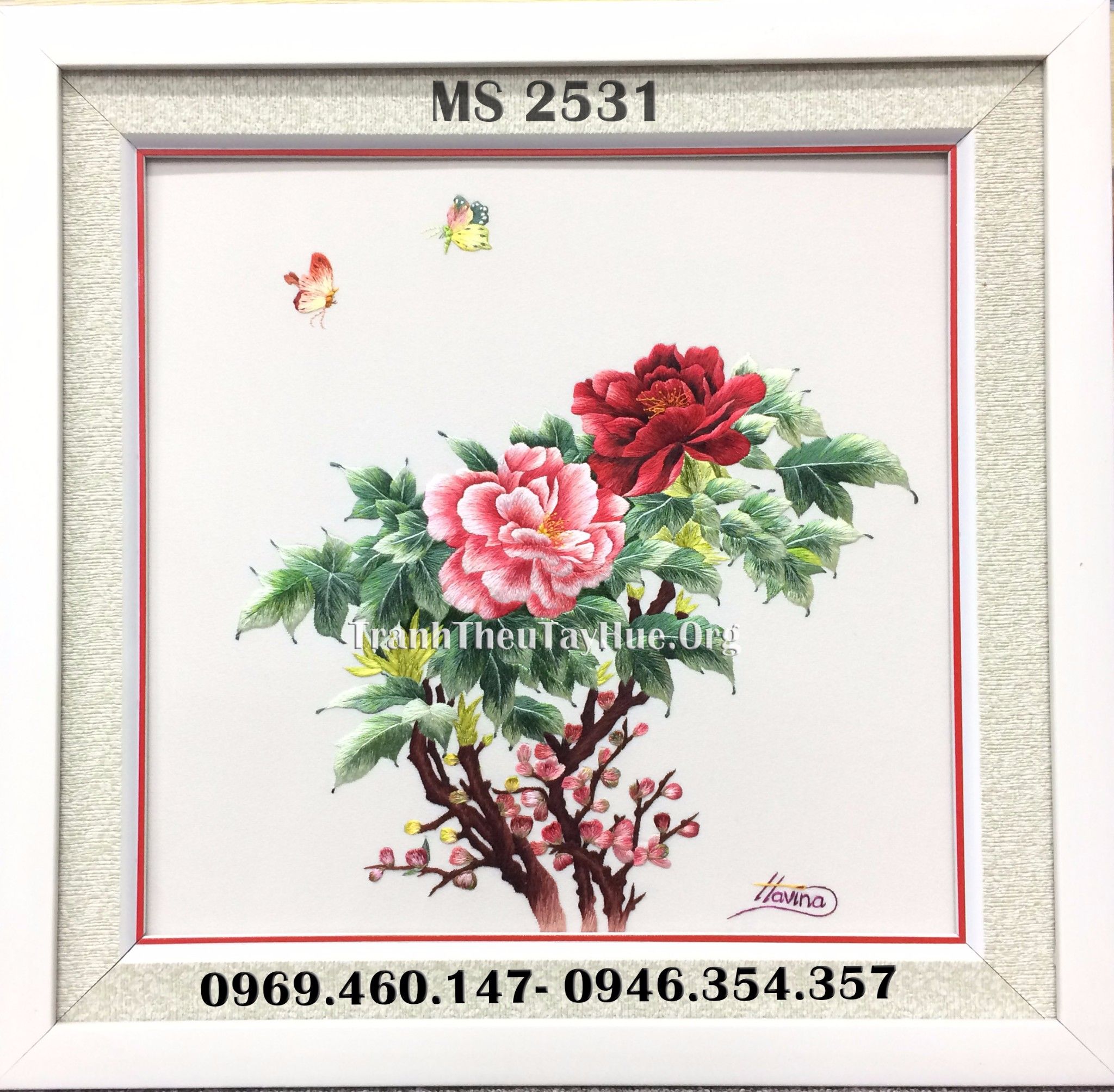 TRANH THÊU HOA MẪU ĐƠN MS 2351 - CÓ SẴN ( 50 - 50 Cm)