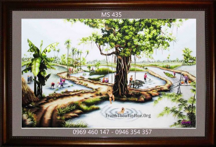 TRANH THÊU PHONG CẢNH LÀNG QUÊ MS 435