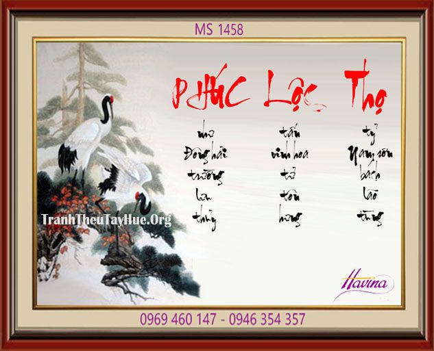 TRANH THÊU CHỮ PHÚC LỘC THỌ MS 1458