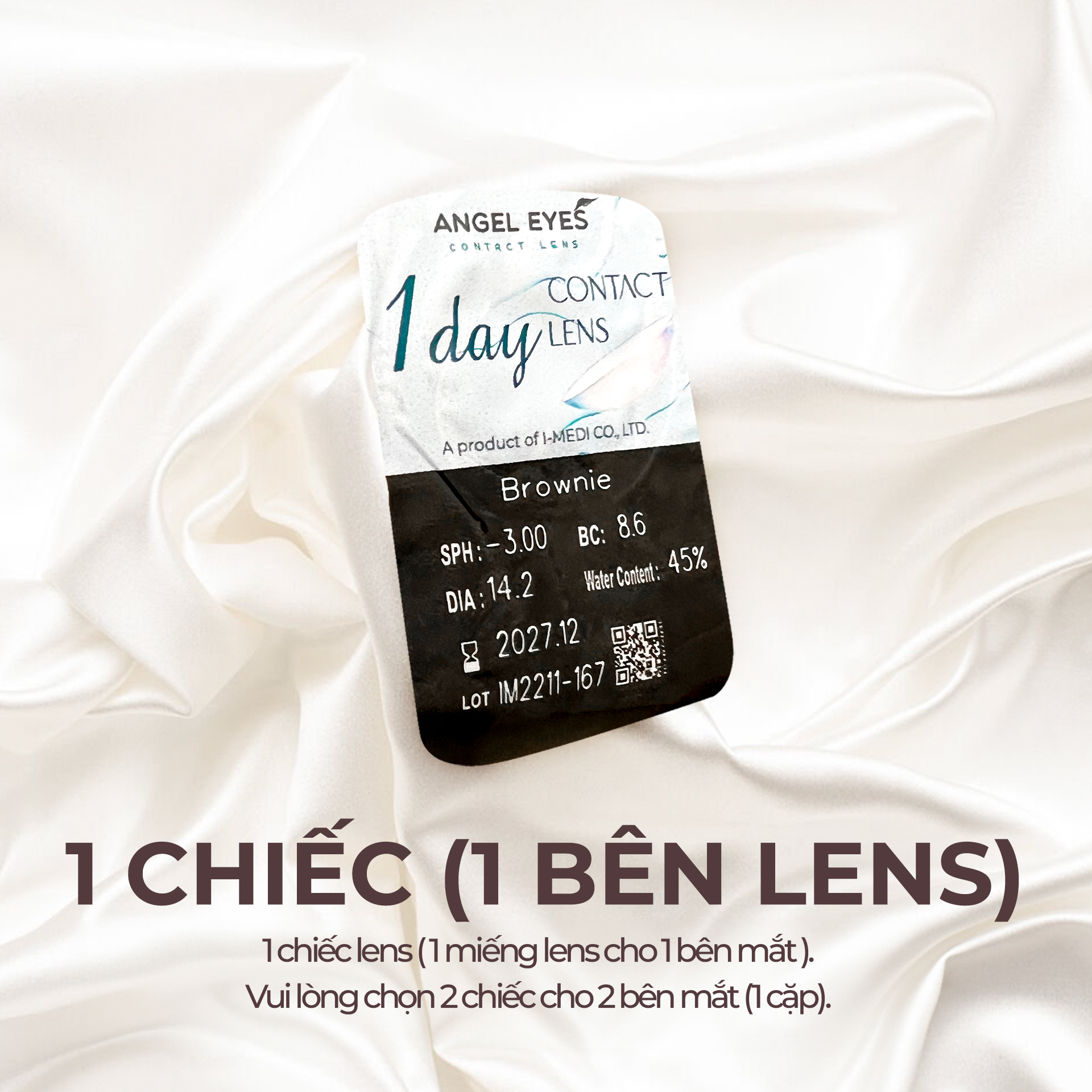 Lens 1 ngày màu có độ cận nâu tự nhiên BROWNIE siêu ẩm nhãn hiệu Angel Eyes Hàn Quốc - Đường kính 14.2mm - Độ cận 0-8