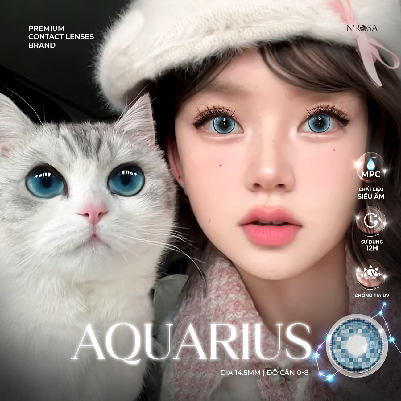 Aquarius Blue Lens with Prescription by N'Rosa for Breathing Eyes, Premium Quality, Distributed by Angel Eyes | Prescription Range 0-8 | Super Moisture MPC Material