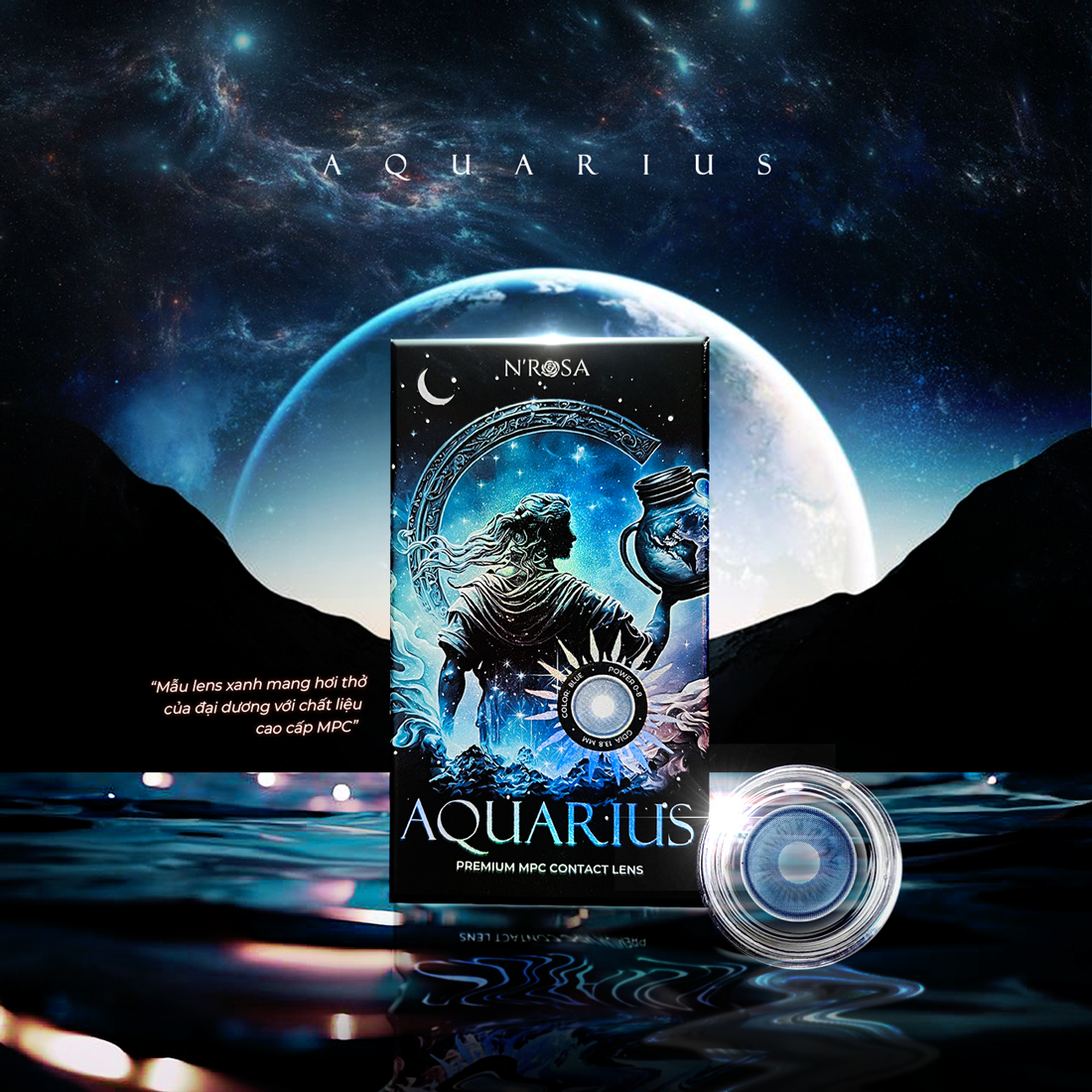 Aquarius Blue Lens with Prescription by N'Rosa for Breathing Eyes, Premium Quality, Distributed by Angel Eyes | Prescription Range 0-8 | Super Moisture MPC Material