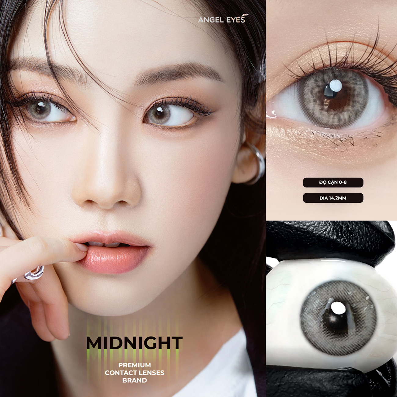 Lens áp tròng xám tây Angel Eyes Midnight có cận | GDia 12.8 | Độ cận 0-8