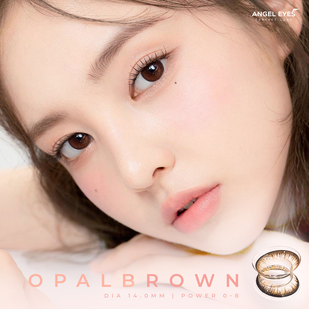 Kính áp tròng màu nâu tự nhiên Angel Eyes OPAL BROWN chất liệu Silicone Hydrogel có độ từ 0 - 8