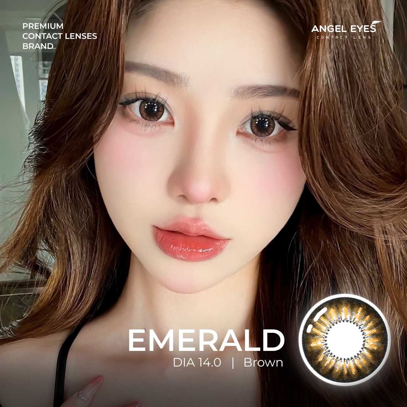 Lens nâu Emerald thương hiệu·Angel Eyes không độ đường kính 14.0mm