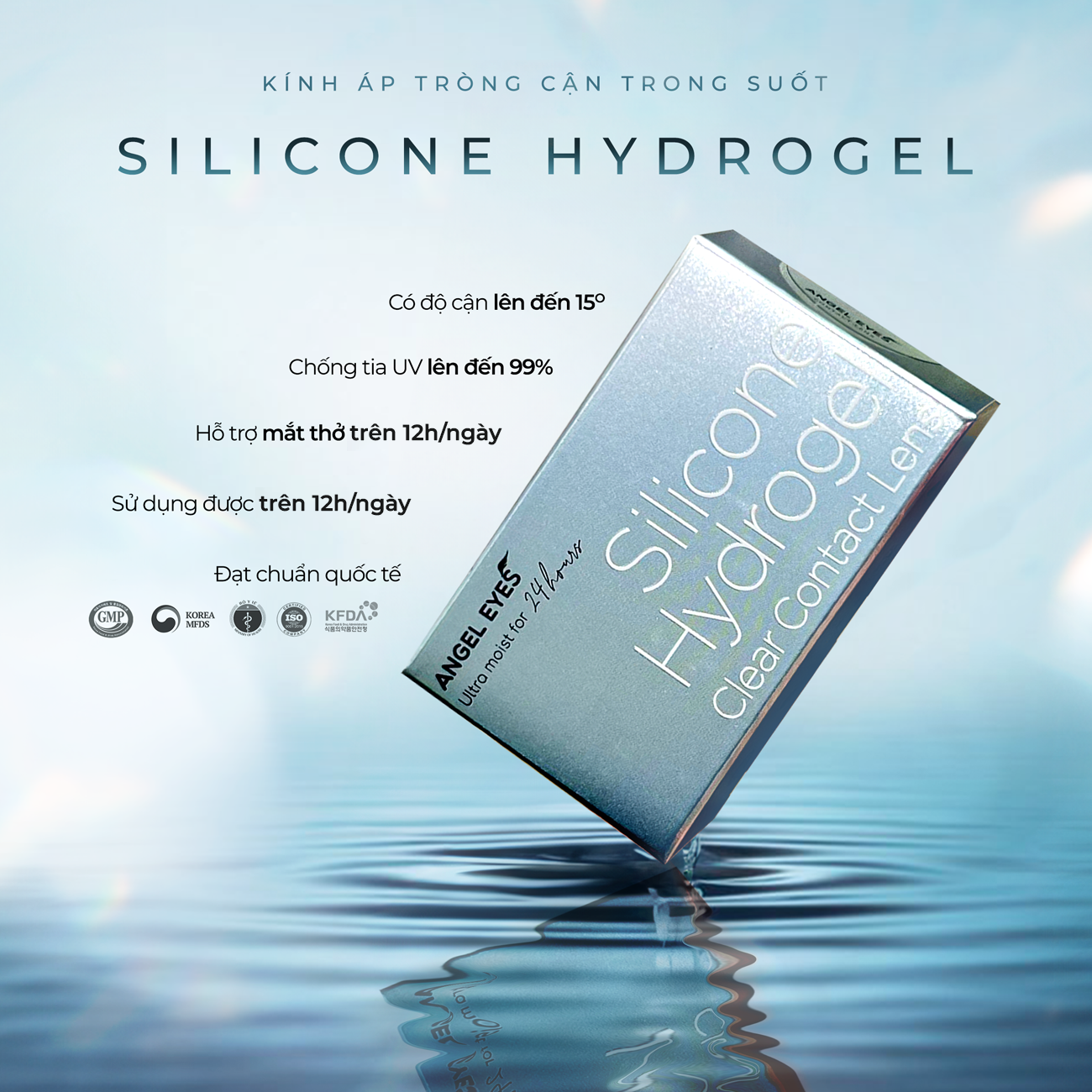 Lens trong suốt dòng cao cấp chất liệu Silicone Hydrogel Angel Eyes độ cận 1-15