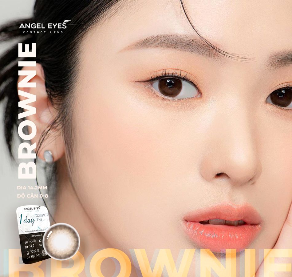 Lens 1 ngày màu có độ cận nâu tự nhiên BROWNIE siêu ẩm nhãn hiệu Angel Eyes Hàn Quốc - Đường kính 14.2mm - Độ cận 0-8