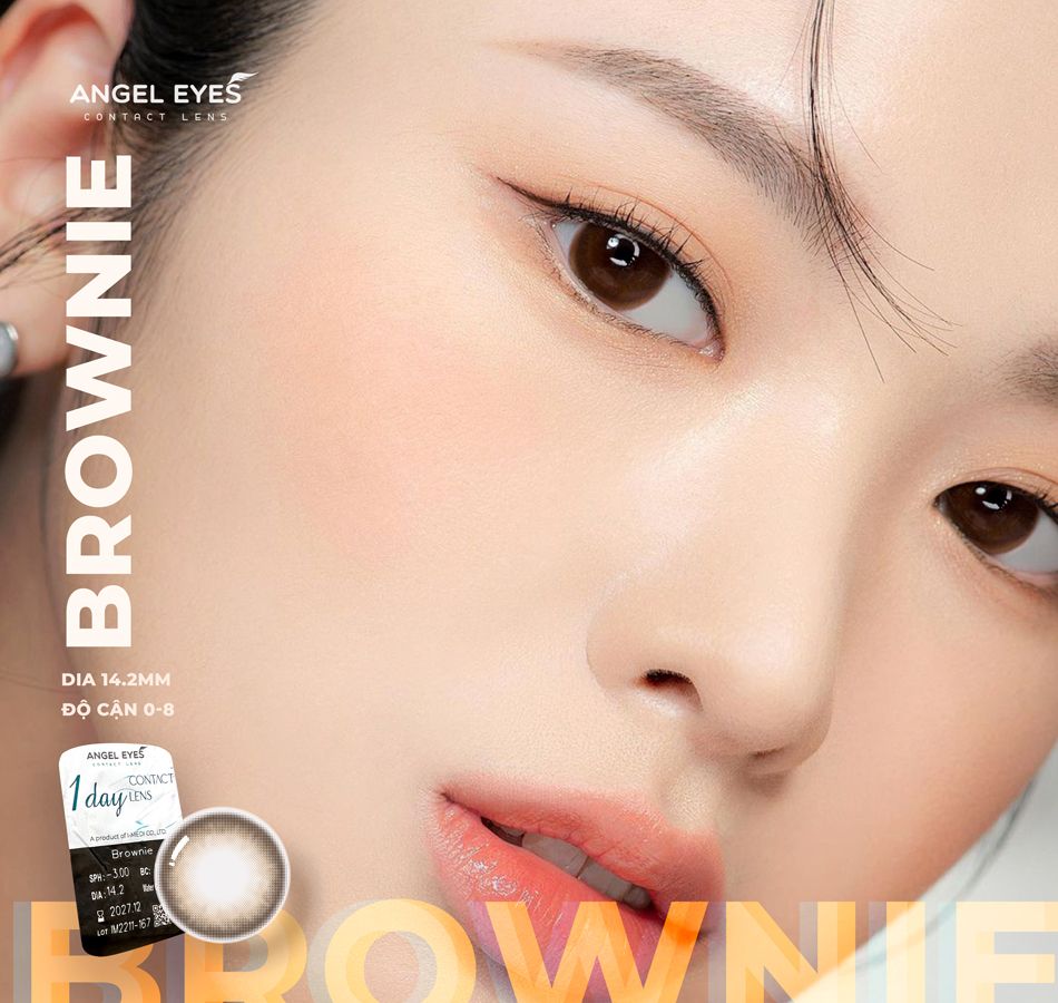 Lens 1 ngày màu có độ cận nâu tự nhiên BROWNIE siêu ẩm nhãn hiệu Angel Eyes Hàn Quốc - Đường kính 14.2mm - Độ cận 0-8