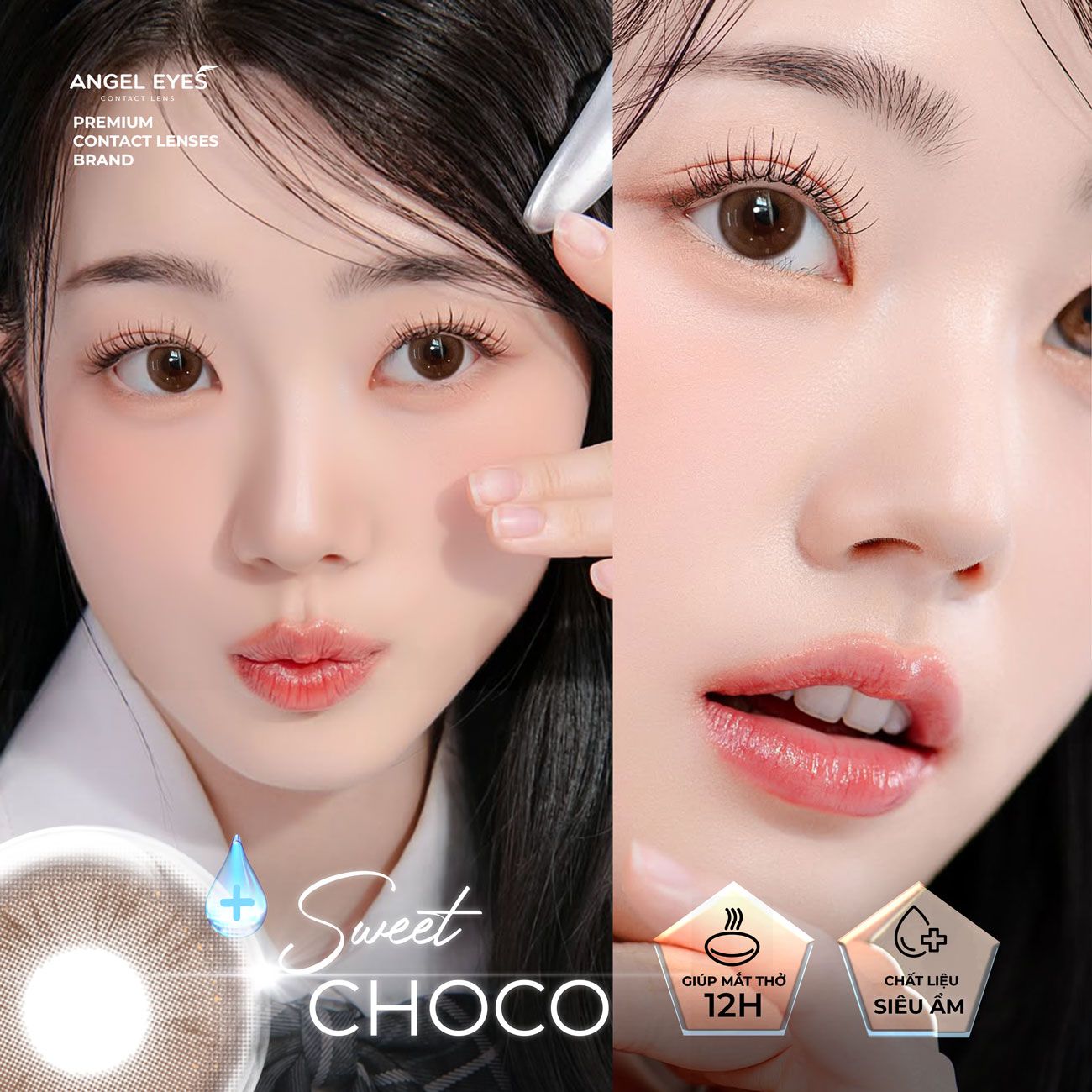 Lens nâu tự nhiên có độ Sweet Choco thương hiệu Angel Eyes đường kính 14.2mm | Độ cận 0-8