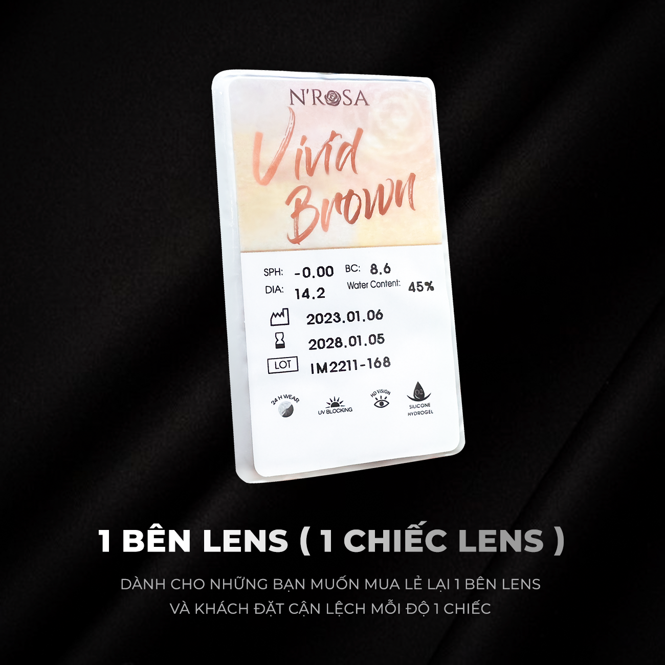 Lens nâu có độ cận N’Rosa Vivid Brown cho mắt thở cao cấp Angel Eyes phân phối | Độ cận: 0-8 | Chất liệu Silicone Hydrogel