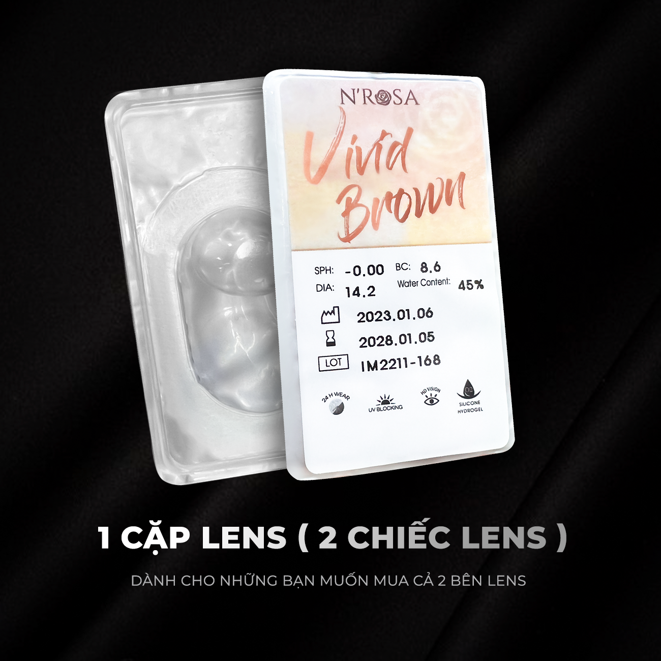 Lens nâu có độ cận N’Rosa Vivid Brown cho mắt thở cao cấp Angel Eyes phân phối | Độ cận: 0-8 | Chất liệu Silicone Hydrogel