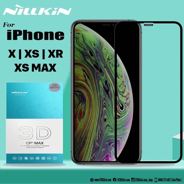 KÍNH CƯỜNG LỰC IPHONE X - XS - XR - XS MAX NILLKIN 3D CP+MAX CÓ MÀNG LOA CHÍNH HÃNG