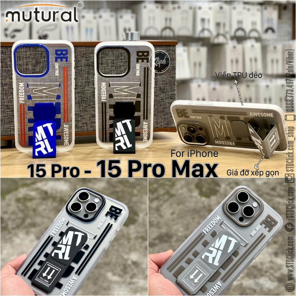 ỐP LƯNG IPHONE 15 PRO MAX - 15 PRO MUTURAL ARTIST - mặt lưng trong họa tiết viền dẻo kèm giá đỡ xếp gọn - CHÍNH HÃNG