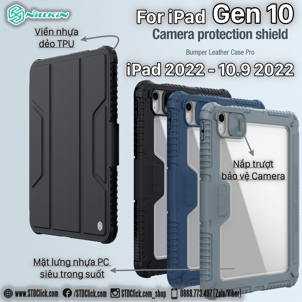 BAO DA IPAD 2022 - GEN 10 - 10.9 2022 NILLKIN BUMPER PRO CAMSHIELD BẢO VỆ CAMERA CHÍNH HÃNG