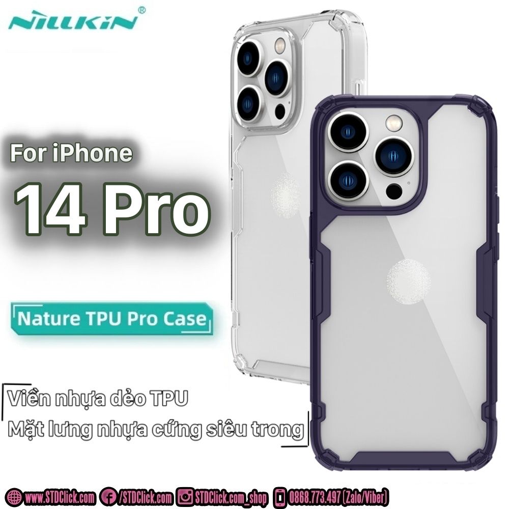 ỐP LƯNG IPHONE 14 PRO NILLKIN NATURE TPU PRO LƯNG KÍNH PC TRONG VIỀN DẺO CHÍNH HÃNG