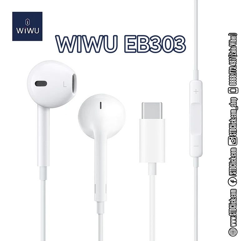 TAI NGHE WIWU EB303 CHÍNH HÃNG - JACK TYPE C Plug and play - Earphone with Microphone